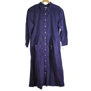 Talbots Corduroy Maxi Shirt Dress Purple SZ 20 Long Sleeve Modest NWT Vintage
